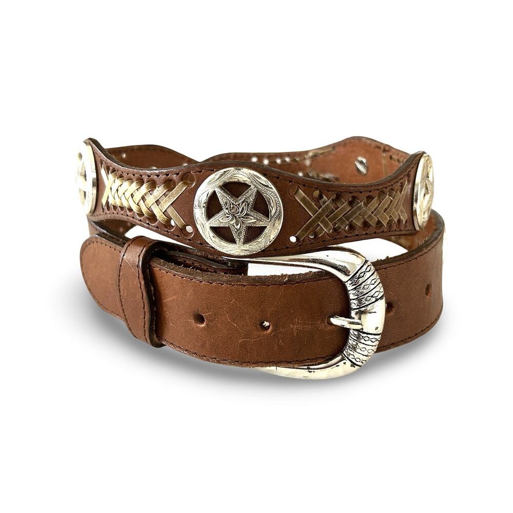 Brown Leather Belt with Silver Accents